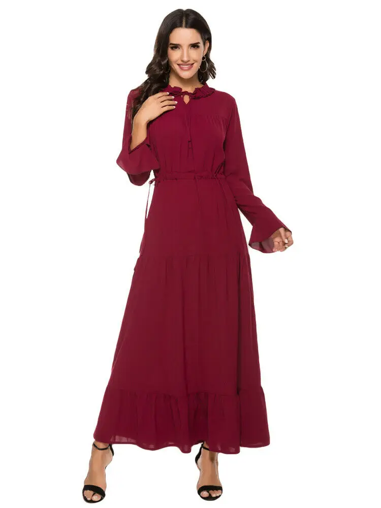 Abaya Robe, женское мусульманское Длинное Макси платье с расклешенными рукавами, кафтан, джилбаб, коктейльное платье, арабский Рамадан, Ближний Восток, свободный халат, новинка