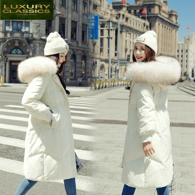 

Jacket Duck Women Down Winter Clothes Female Real Big Raccoon Fur Hooded Warm Coat Long Ladies Coats Jackets 2021 LWL1010