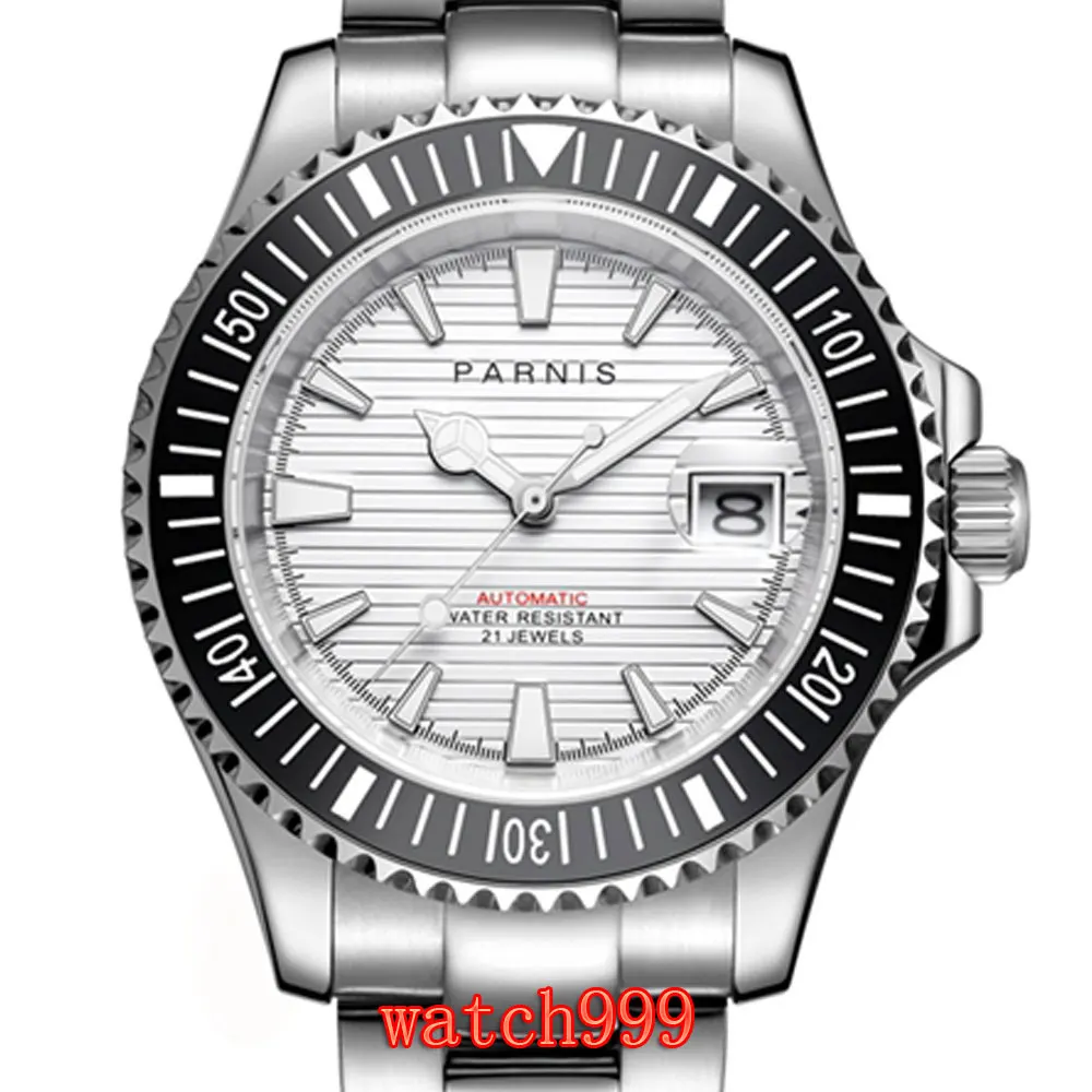 

Parnis 40 mm White/Black dial Luminous Miyota8215 Sapphire Crystal men's watch Stainless Steel men's automatic mechanical watch
