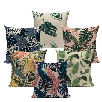 

Fur Linen Cushion Cover Nordic Pillowcase Palm Leaf Decorative 45*45 40*40 for Bedroom Green Palm Tree Leaves Pillow Case