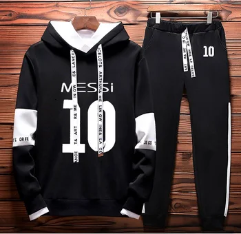 

Hoodies Men Messi 10 Printed Sportwear Men Hoodies HarajukuTracksuit+Pants 2Pcs Sporting suit Fleece Warm Thick sportwear