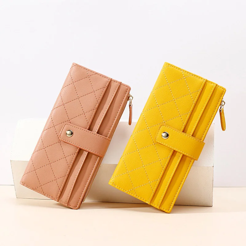 

Hot Sale Credit Card Wallets 2020 New Fashion Plaid Wallet Trendy Leather Clutch Bag Fold Zipper Phone Wallet Ladies Long Purse
