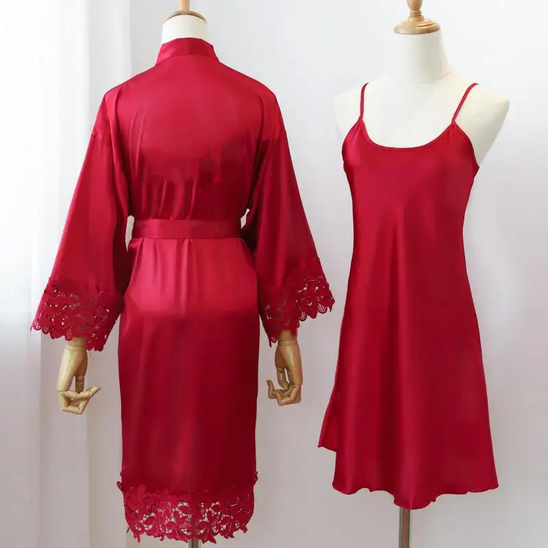Women Sexy Home Dressing Gown Lingerie Bride Wedding Robe Set Nightwear Sleepwear Kimono Bathrobe