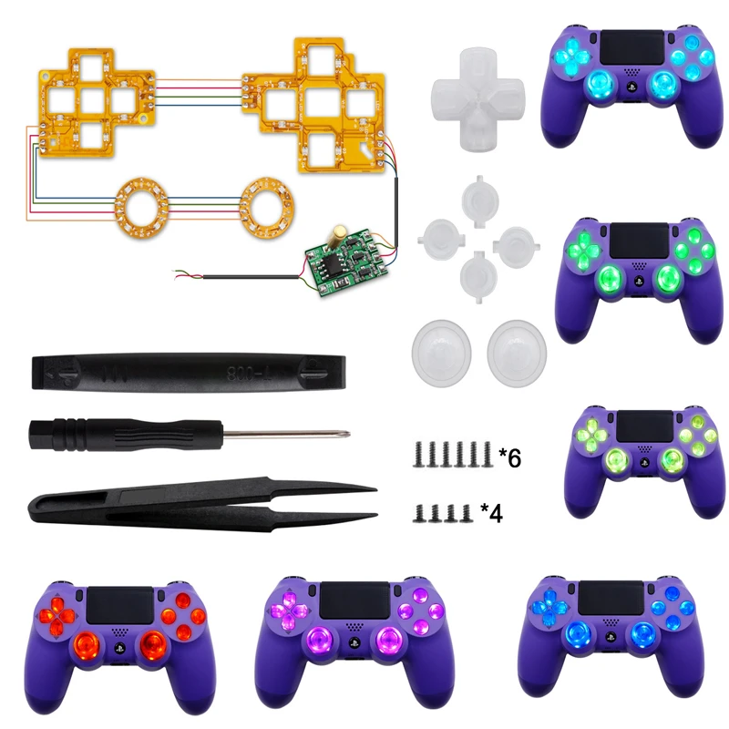 6 Color Diy Luminated D Pad Thumbsticks Face Buttons Dtf Led Kit For Ps4 Controller Playstation 4 Gamepad Decorate Accessories Replacement Parts Accessories Aliexpress