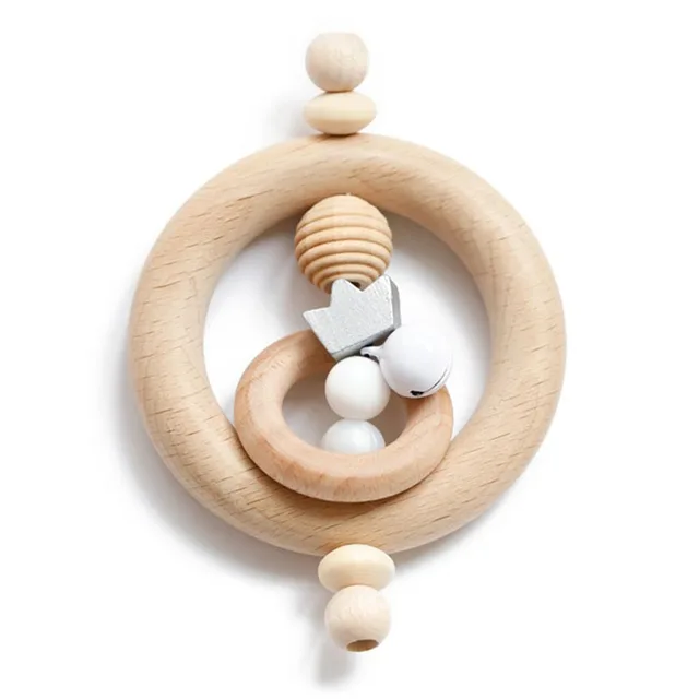 Baby Wooden Rattle Beech Bear Hand Teething Wooden Ring Baby Rattles Play Gym Montessori Stroller Toy Educational Toys for Kid set-17