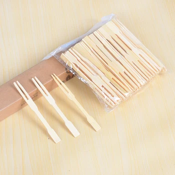 

100 PCS Pure Bamboo Disposable Wooden Fruit Fork Dessert Cocktail Fork Set Party Home Household Decor Tableware Supplies