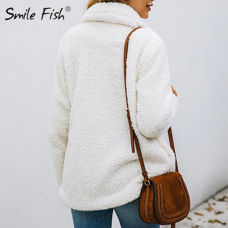 remarkable  Plush Teddy Jackets Warm Winter Women Coat Buttons Solid Turn Down Collar Plus Size Coats 3XL Pocke