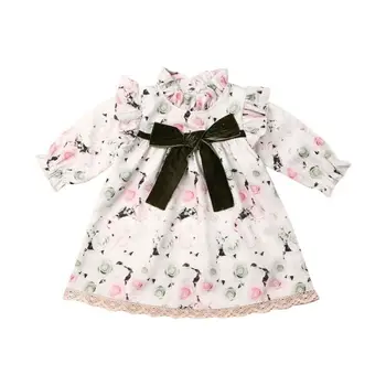 

6M-4Years Toddler Newborn Baby Kid Girl Flower Dress Lace Bow Princess Tutu Party Wedding Birthday Dresses Long Sleeve Costumes