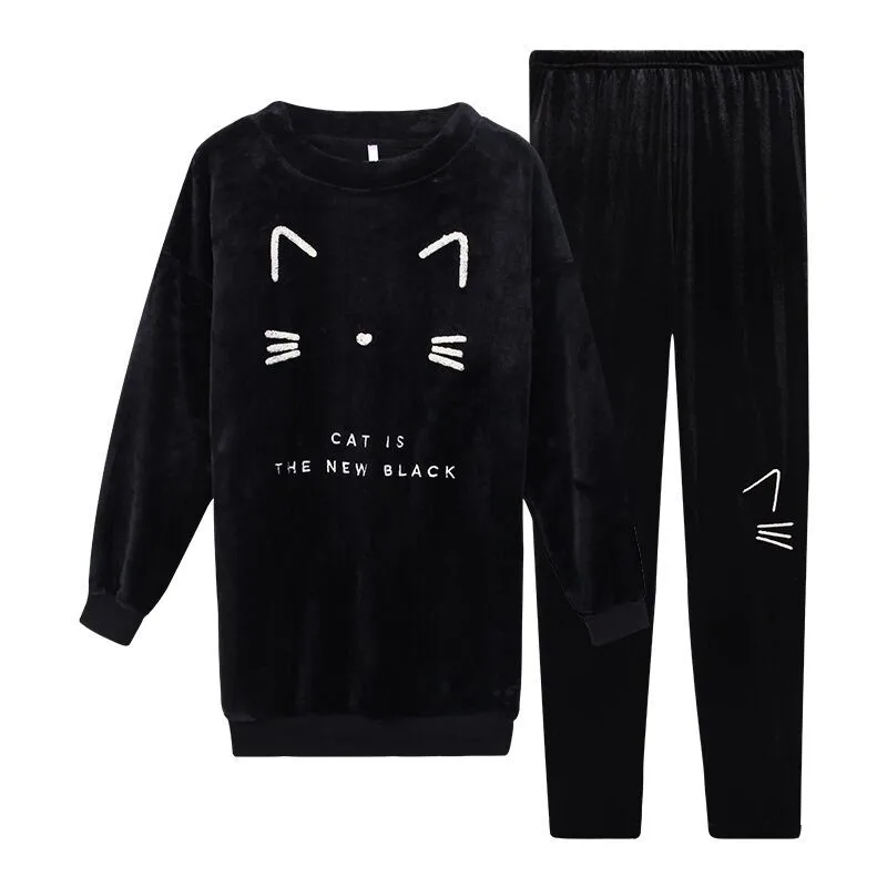 

Women Pajama Sets 2019 Autumn Winter Pajamas Flannel Cartoon Thick Warm Women Sleepwear Cute Animal Female Homewear