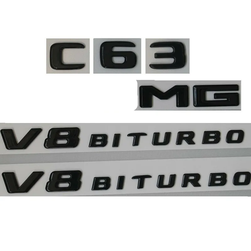 Глянцевый черный C63 Для AMG V8 BITURBO багажник значок на крыло эмблемы для Mercedes W205 |