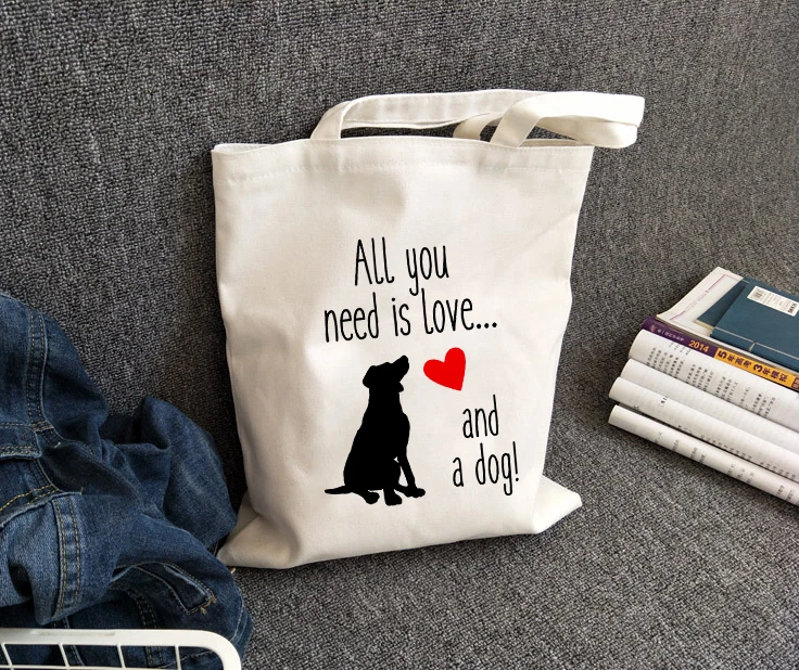 Все, что вам нужно, это любовь и Сумка-переноска для собак, женская сумка для любителей собак, холщовые сумки на плечо, большая вместительность, белые сумки, подарок для мамы и собаки