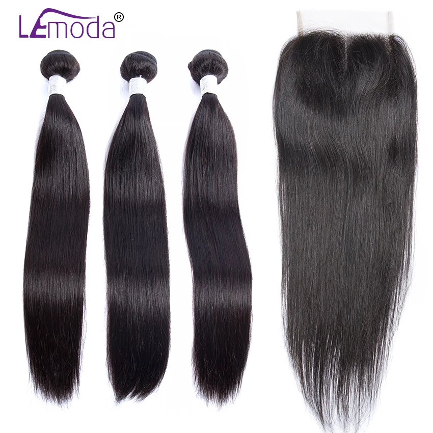 

Peruvian Straight Virgin Hair Bundles With Closure 4PCS Human Hair Bundles With Closure LeModa Virgin Hair Extensions