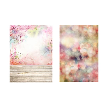 

2Pcs 3X5Ft Photography Backdrop Pink Flowers Wood Floor/Abstract Pretty Theme Photo Background for Wedding Baby Birthday Party S
