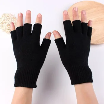 Fashion black half finger touch screen elastic gloves winter men women riding bicycle writing warm half finger gloves D84 1