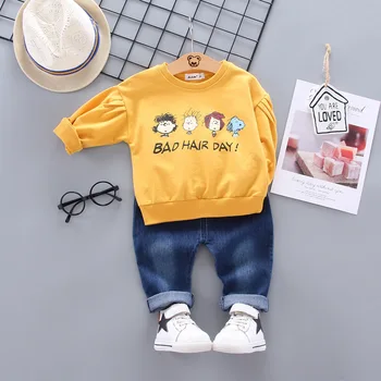 

2020 New Baby boy Charlie 3 person and puppy print long sleeve 2 piece set boy clothes Children's spring and autumn 1-4 yrs