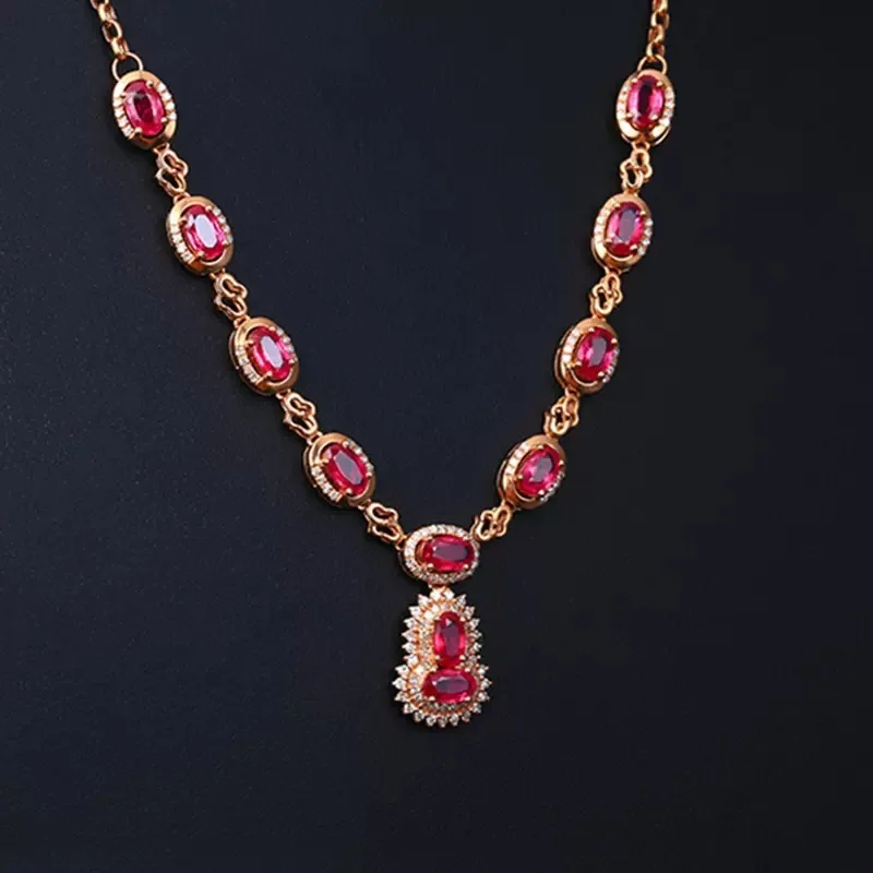 Luxury Rose Gold Plated Red Gems Crystal Bridal Necklace Cocktail Party Bling Bling Shine Crystal Necklace Charm Women Jewelry