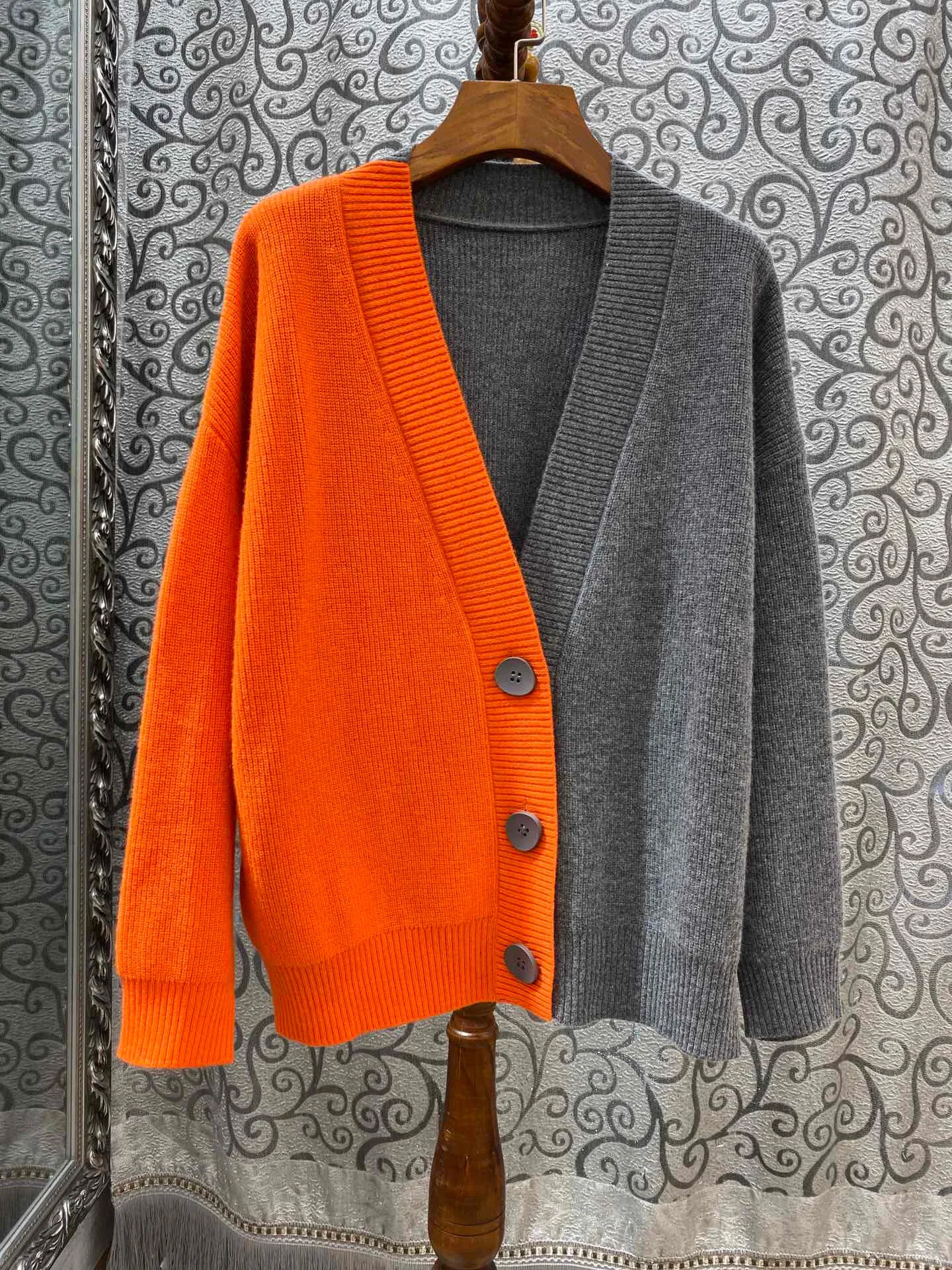 

2019 New Fashion Casual Two Colors Orange-grey Patchwork Cardigans Knit Women Sweater Free Shipping