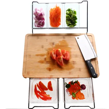 

Bamboo Cutting Board with 5 Storage Containers Extensible Multifunctional Non-Slip Chopping Board for Kitchen Dropshipping