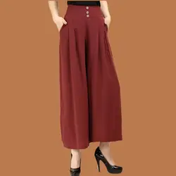 Свободные женские Капри, летние, большие размеры, для среднего возраста, свободные штаны, с высокой талией, кюлоты, уличные хлопковые брюки