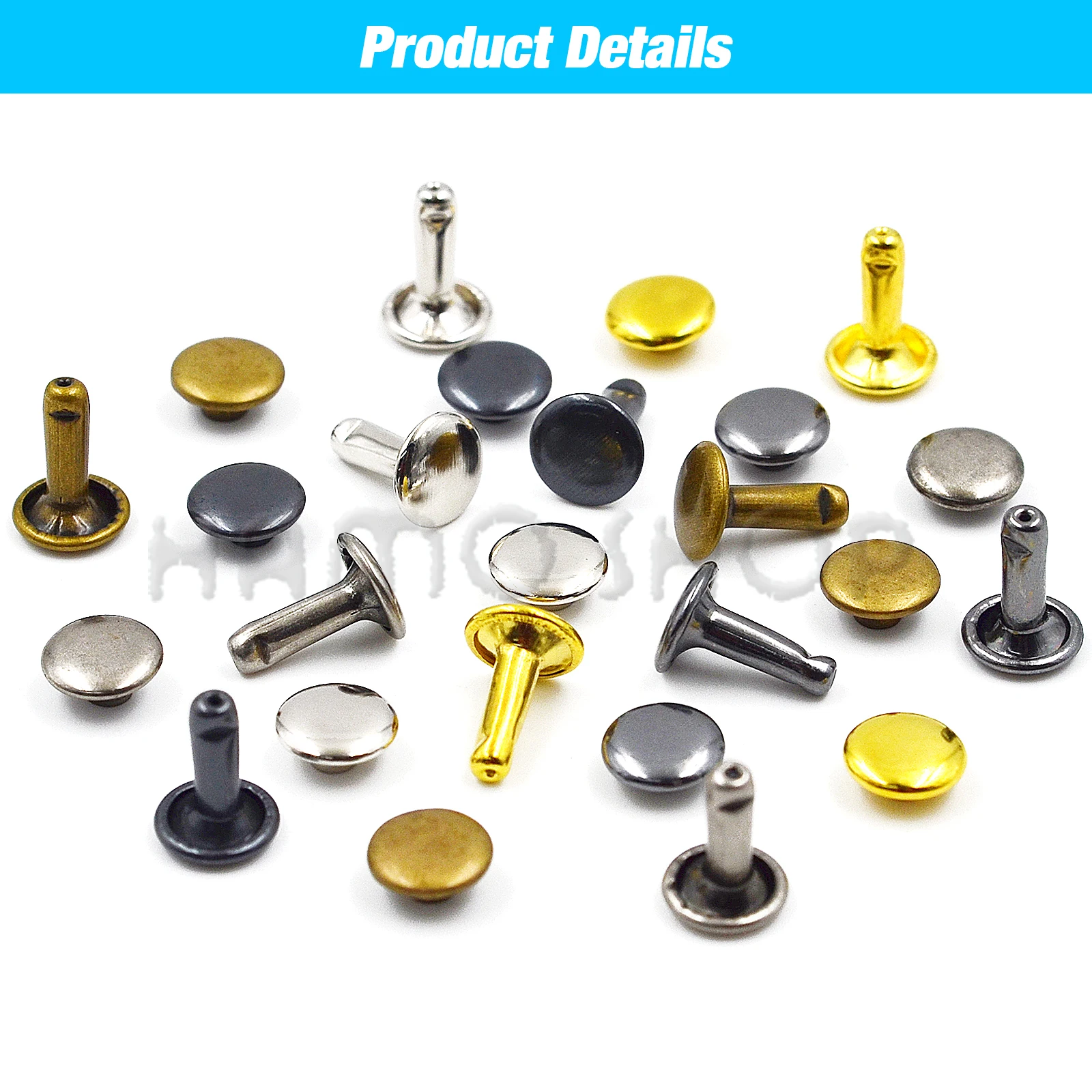 Metal Rivets 100Sets 5-15mm Metal Double Cap Rivets Stud Round Nail Rivet For Leathercraft Accessories Repair Shoes Bag Belt Clothing Garment