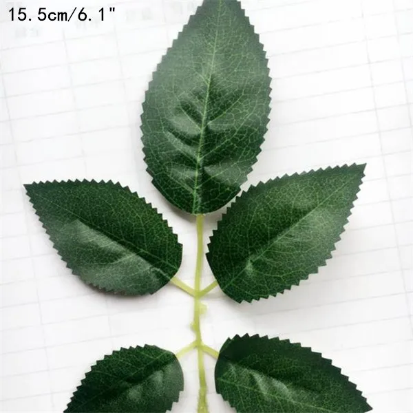 green 15.5cm 100 шт./лот Искусственный лист розы Имитация зелени шелкография для свадебных цветов аксессуары для дома Декоративные искусственные - Цвет: green 15.5cm