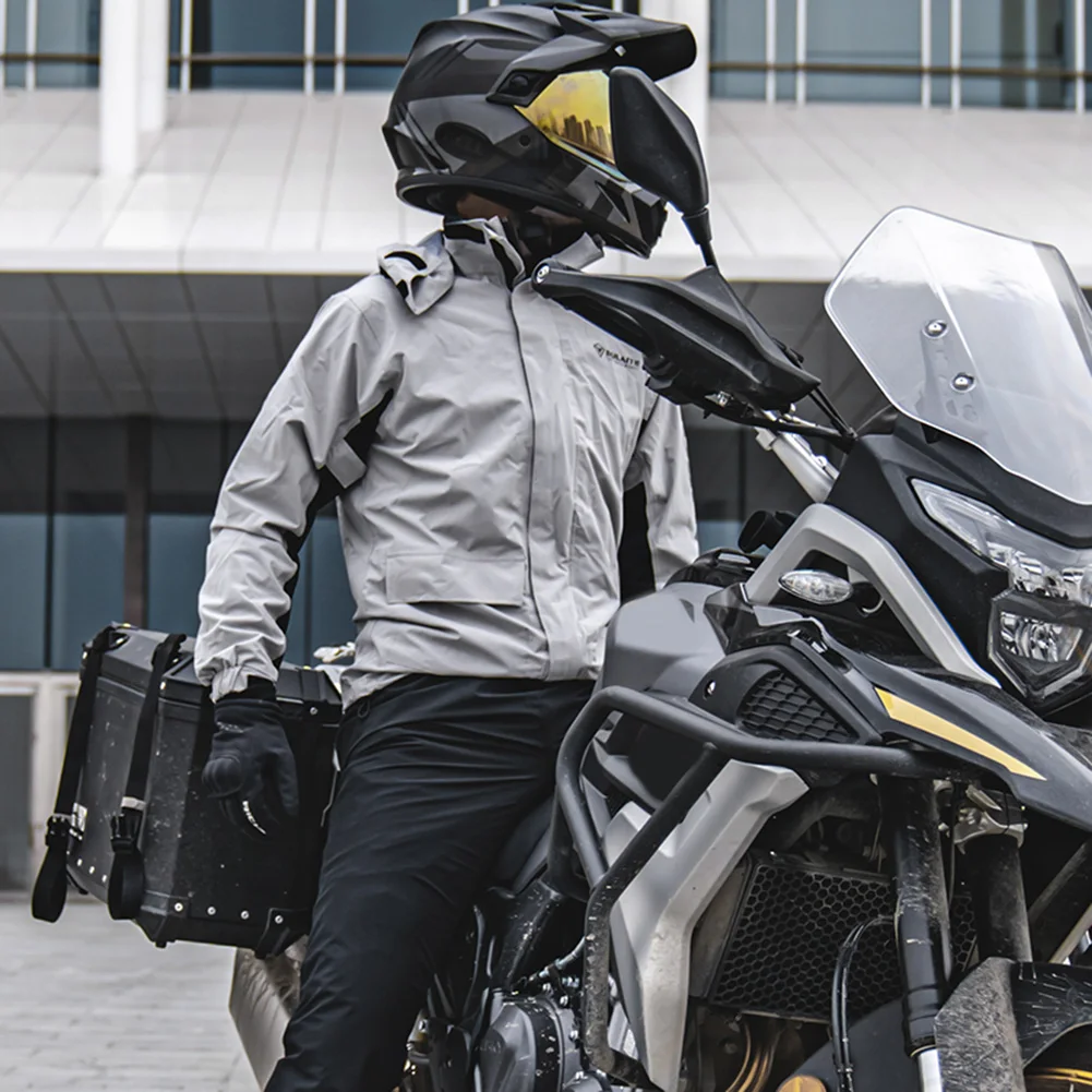 Sulaite Man Reflective Motorcycle Rain Suit Waterproof Rain Jacket + Pants With Shoe Covers Grey/greem