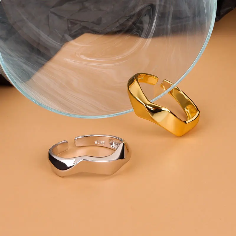 Finger Ring Silver Ring Adjustable Rings LIVVY Silver Color Simple Irregular Geometric Smooth Adjustable Rings for Women New Fashion Handmade Party Jewelry Gifts
