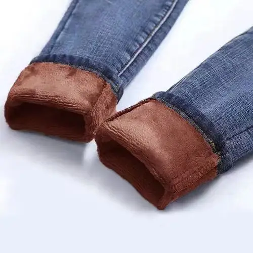 dark blue brown Зимние теплые женские джинсы, повседневные Бархатные женские брюки с высокой талией, женские джинсовые брюки для женщин, брюки плюс си - Цвет: dark blue brown