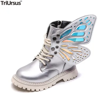 

Children's Ankle Boots 2020 Spring Autumn New Girls Wing Fashion Short Boots Waterproof Black Silver Princess Single Boot Shoes