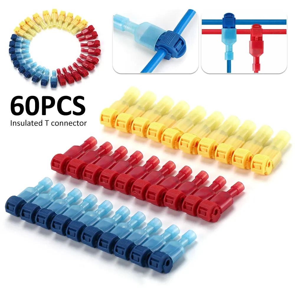 60pcs T-Tap/Male Female Insulated Wire Quick Splice Terminal Connectors Set Kits 