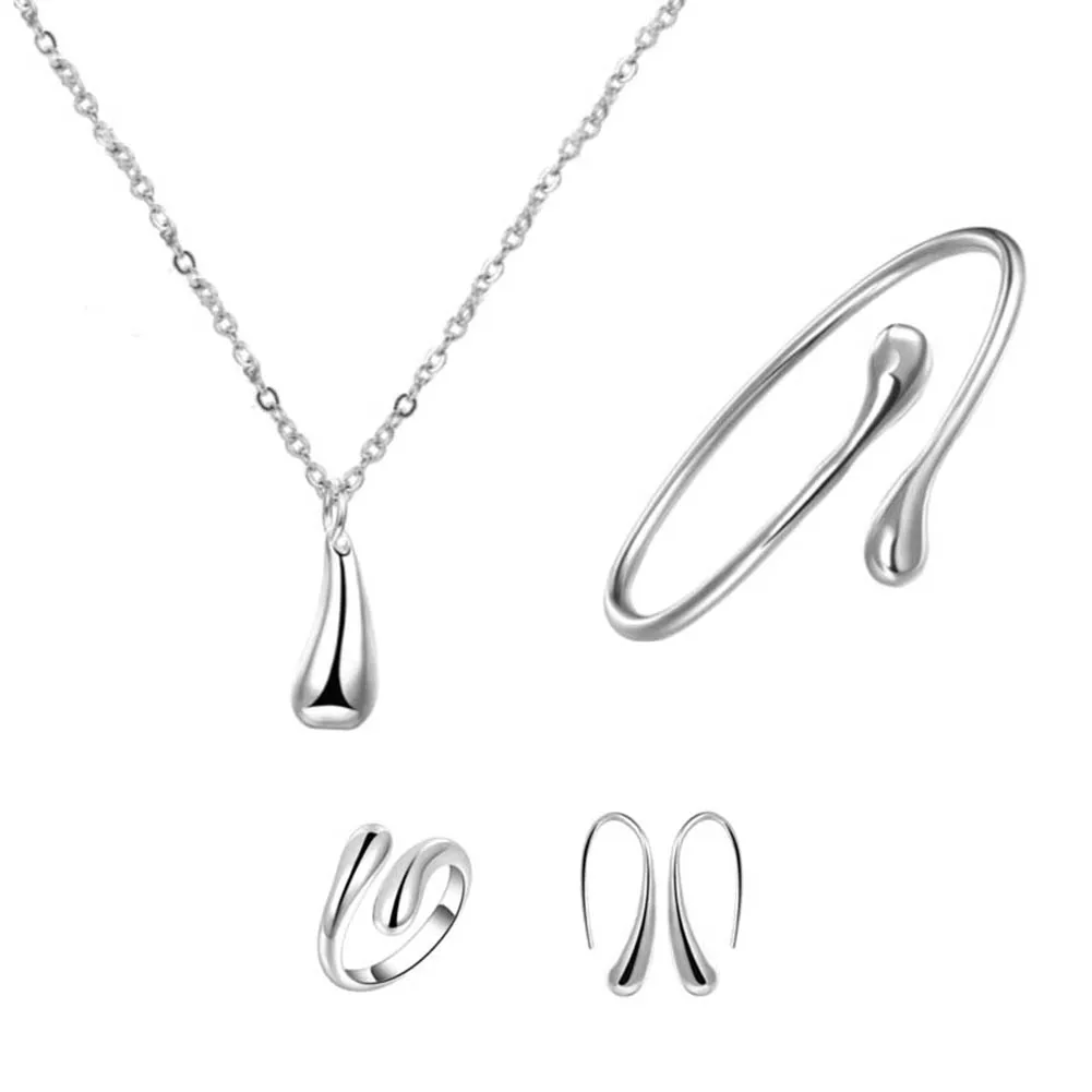 Teardrop Pendant Necklace Earrings Bracelet Ring Fit with Party Meeting Dating Wedding Daily Birthday Valentine's Day Gift 4Pcs Fashion Water Drop Ring Earring Necklace Bracelet Set for Women A 