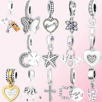 

2019 New 100% 925 Sterling Silver Classic Butterfly Heart-shaped Pacifier Starfish Key Cross Ladies Charm Free Shipping