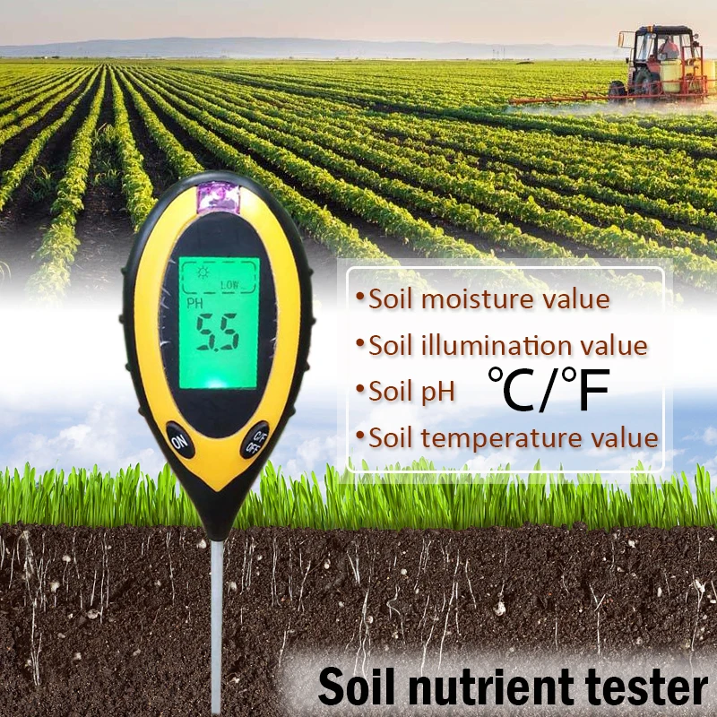 

Soil nutrient tester LCD Soil PH Meter Moisture meter Temperature Sunlight Intensity measurement Agriculture Soil Acidity