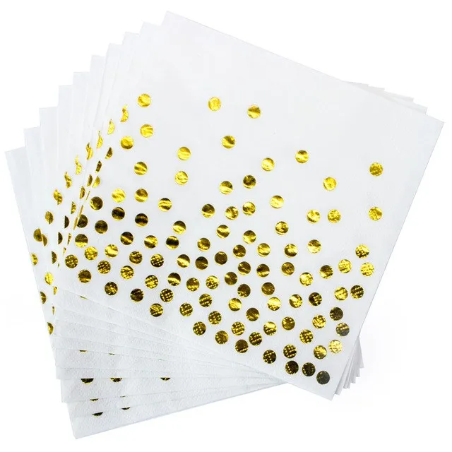 White Gold Dot Plates Cups Napkins Disposable Tableware for Happy Birthday Party Supplies Wedding Bronzing Dot Party Favors