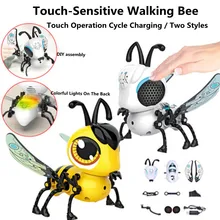 Jouet à assembler abeille rampant sensible au toucher, bricolage étrange, éclairage changeant, effet sonore, Interaction Parent enfant, jouet pour enfants, Gifs