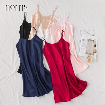 

Norns Silk Satin Sexy halter dress Short Sleeveless Strap Nightwear Women Gown Night Robe Sleepwear Solid Top Night Gown Jerseys