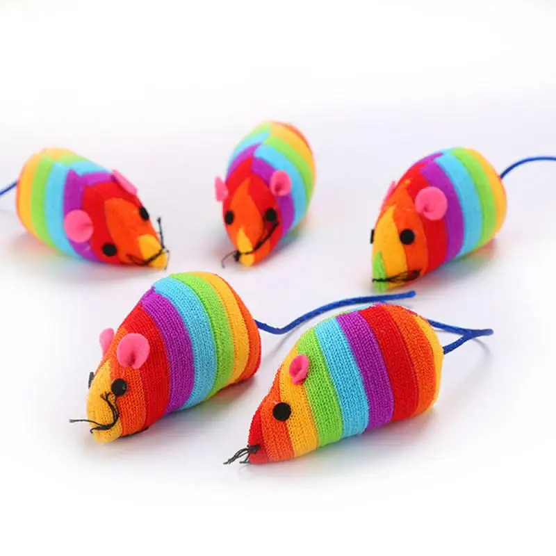 Funny False Mouse Pet Cat Toys Rainbow Mouse Cat Toys Mini Funny Playing Toys For Cats Cotton-filled Kitten Pet Accessories