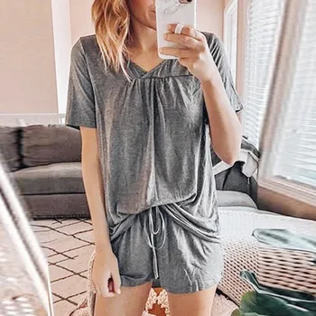 

Cotton Women's Pajamas Set Short Sleeve Tops Sleepwear Nightwear Summer Shorts Pijama Mujer Femme Sleepshirts Casual Lounge Wear