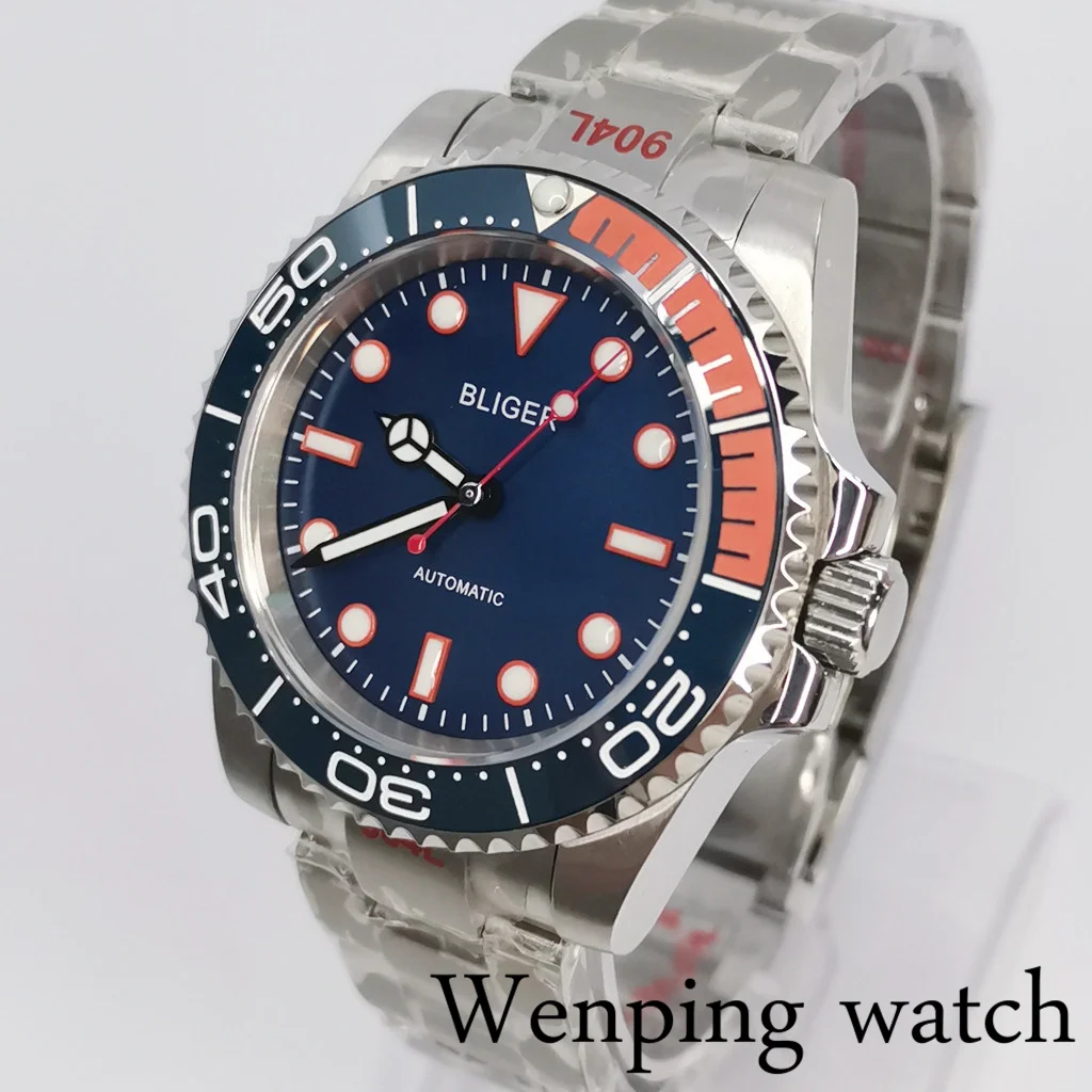 

Bliger 40mm Blue Dial Mens Watches Green Luminous Sapphire Glass MIYOTA 8215 Mingzhu 2813 Automatic Watch Relogio Masculino