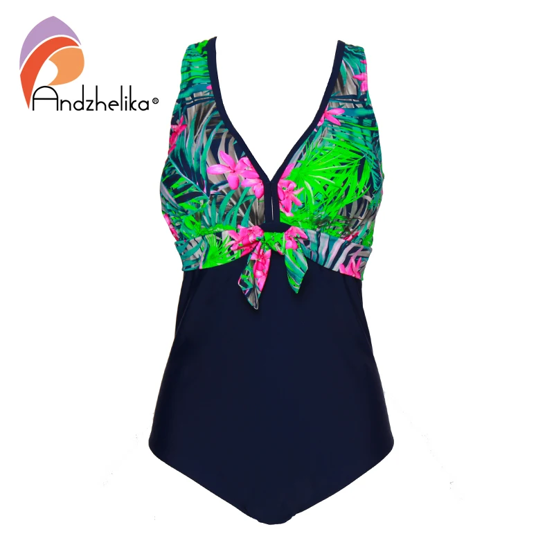 Andzhelika Blue Print Swimwear Women Plus Size Tankini Swimsuit