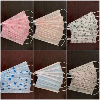 

Disposable Fashion Mouth Mask 50/20PCs 3-Layer 6 Colors Cartoon Printed Patterns Adult Face Mask for Women and Man