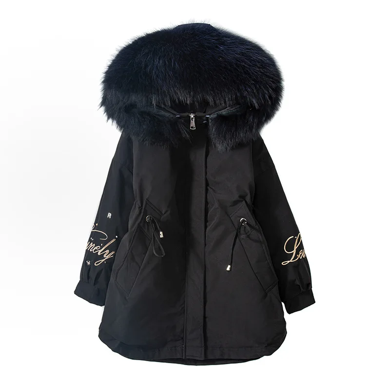 TopFurMall) зимние женские парки пуховик куртка толстовка с мехом енота леди теплая верхняя одежда пальто LF9193
