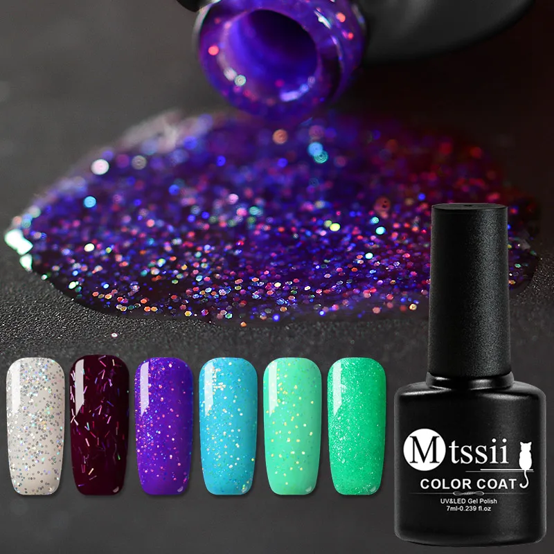 

Mtssii 7ml Glitter Nail Polish Holographic Platinum UV Nail Gel Polish Shine Shimmer Manicure Soak Off Nail Art Lacquer