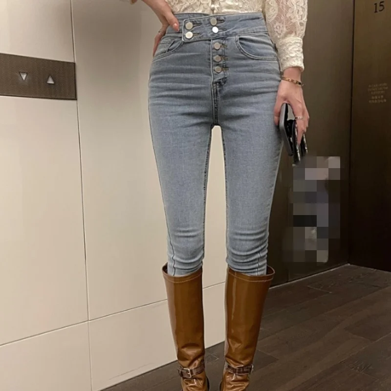 

Джинсы женские прямые с завышенной талией, офисные брюки из денима, повседневные Хлопковые Штаны с разрезом спереди, уличная одежда, осень-зима