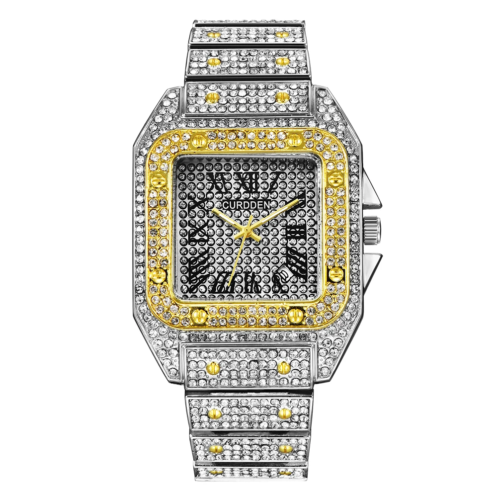 

CURDDEN Luxury Brand Watches Mens Fashion Diamond Alloy Band Calendar Quartz Watch Gold Designer Watch Montres de Marque de Luxe