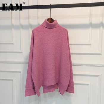 

[EAM] Caramel Color Big Size Knitting Sweater Loose Fit Turtleneck Long Sleeve Women Pullovers New Fashion Autumn 2020 1W864