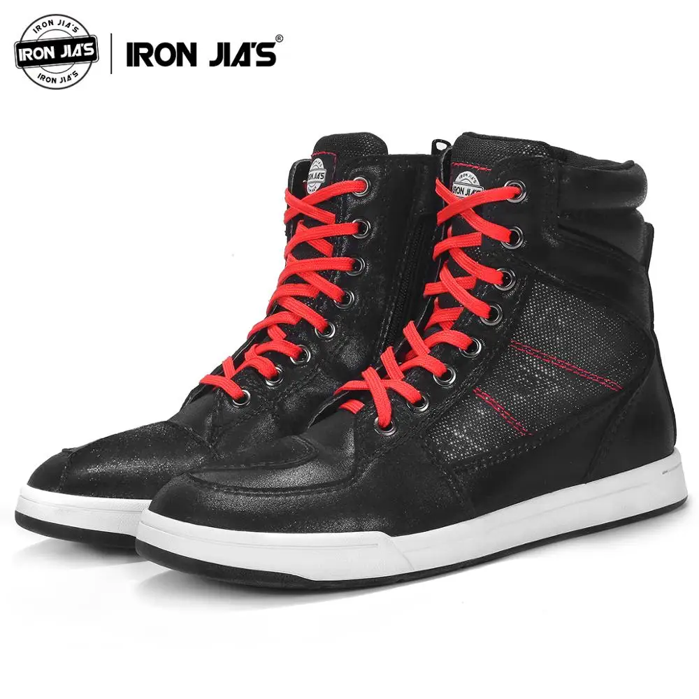 IRON JIAS Mens Motorbike Shoes Cowhide Motorcycle Boots Anti-Wrestling Summer Breathable Motorcycle Racing Shoes EU 39 Black 