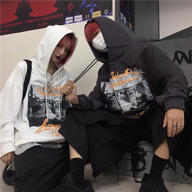 Ulzzang хип-хоп шикарные корейские ins Harajuku BF топы с принтом толстовки с капюшоном Новые Унисекс модные Свободные повседневные женские толстовки