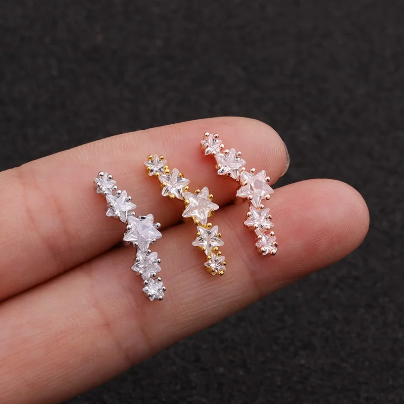 1 шт. трендовые микро серьги-гвоздики с фианитами и звездами милые Сережки для