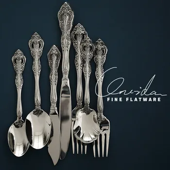 

Luxury Vintage Stainless Steel Dinnerware Set Utensil Kit Reusable Metal Fork Knife Vaiselle Korean Gold Stainless Cutlery EE6DC